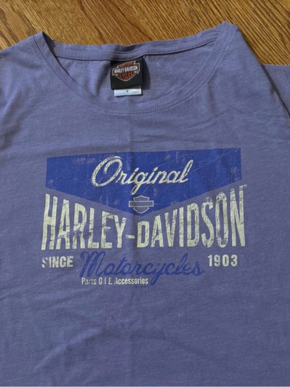 Harley-Davidson Lavender Short Sleeve Tee with Blue & Cream Logo